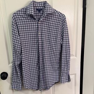 Peter Millar Navy and White Plaid Shirt